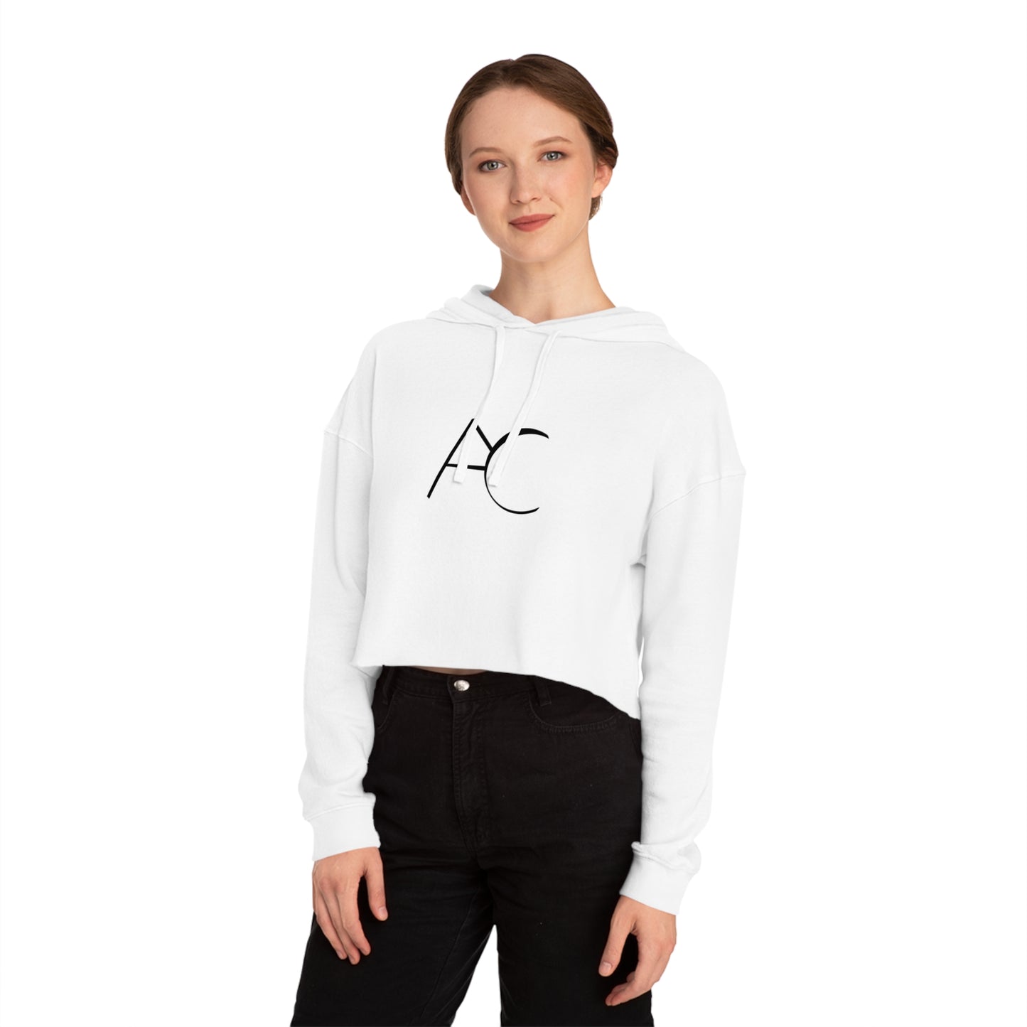 Chic Women's Cropped Hooded Sweatshirt with Monogram Design