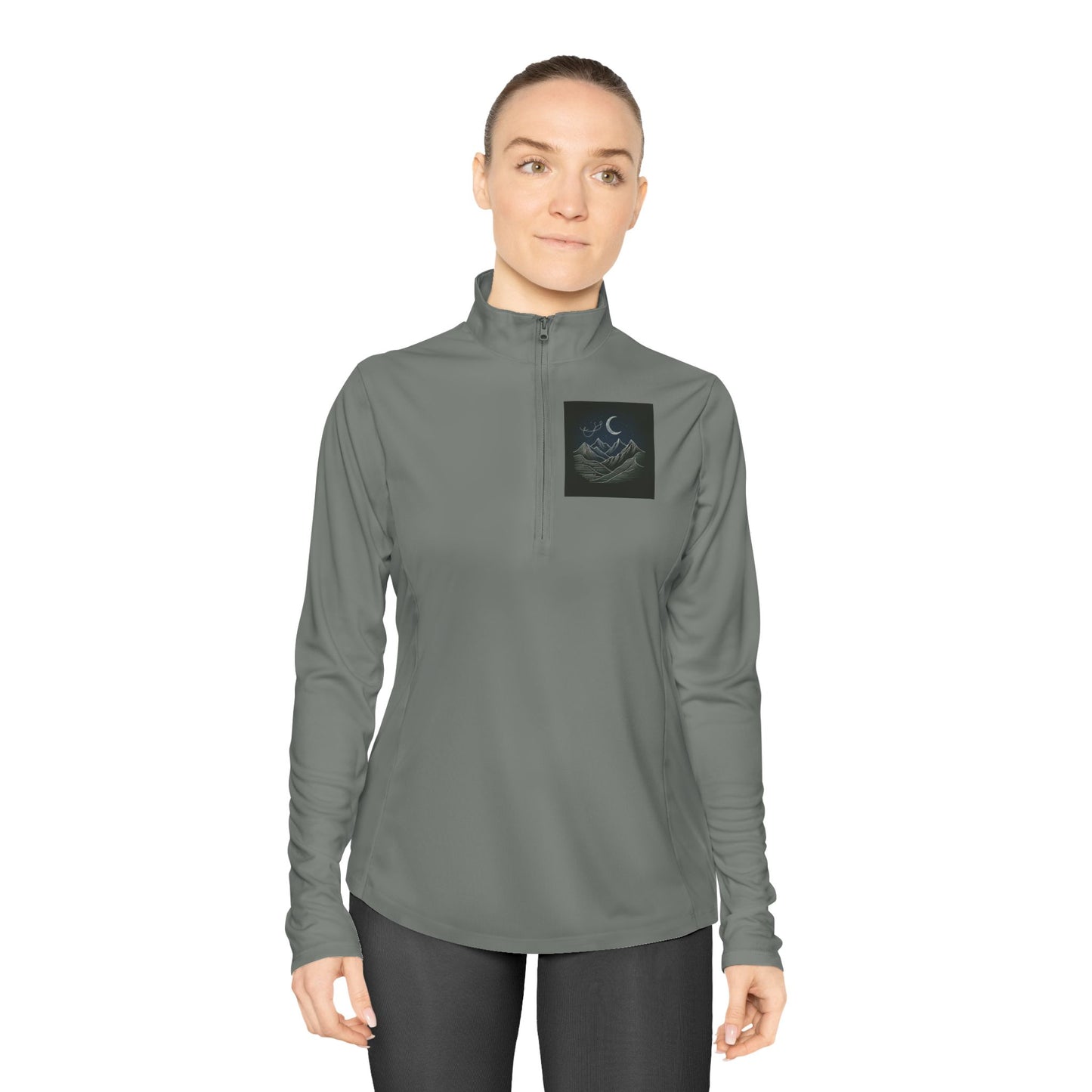 Ladies Quarter-Zip Pullover - Agams Collection with Moon and Waves Design