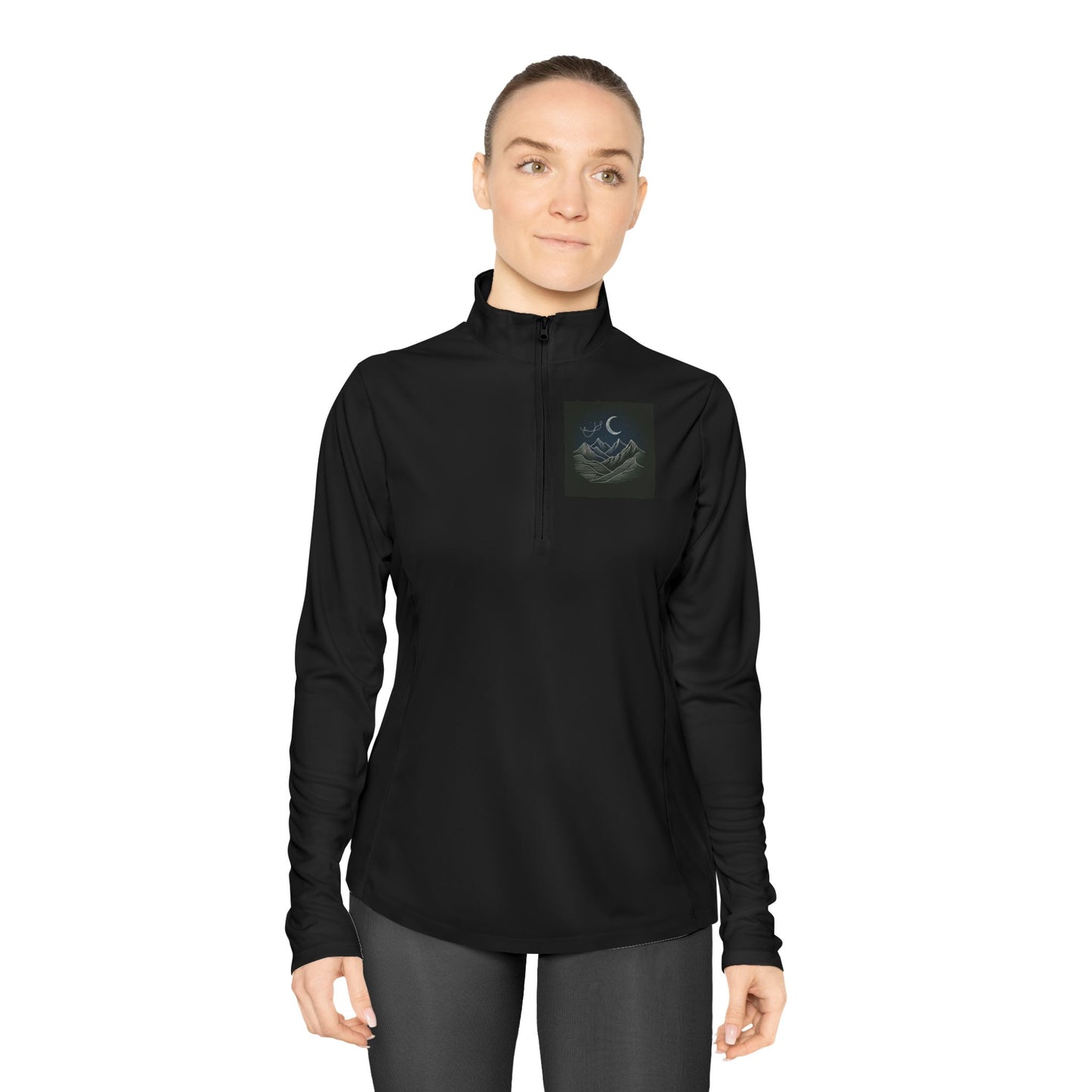 Ladies Quarter-Zip Pullover - Agams Collection with Moon and Waves Design