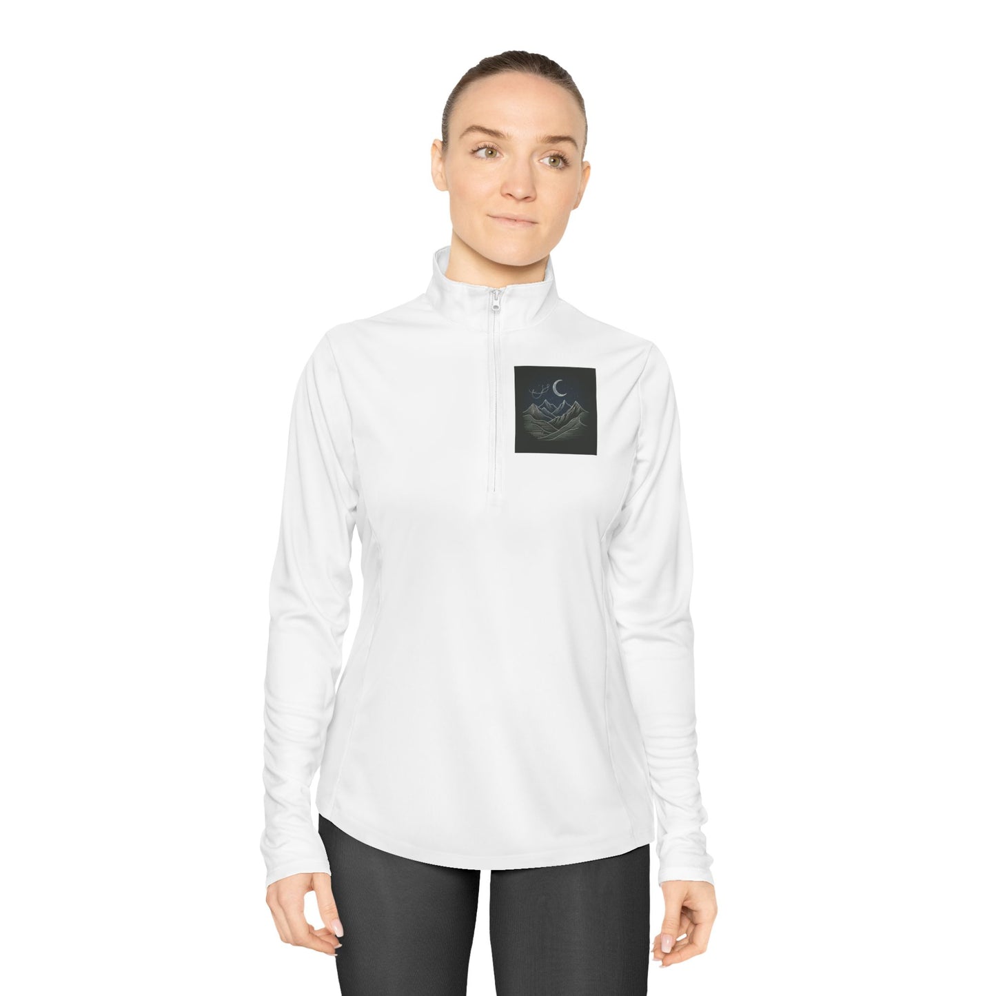 Ladies Quarter-Zip Pullover - Agams Collection with Moon and Waves Design