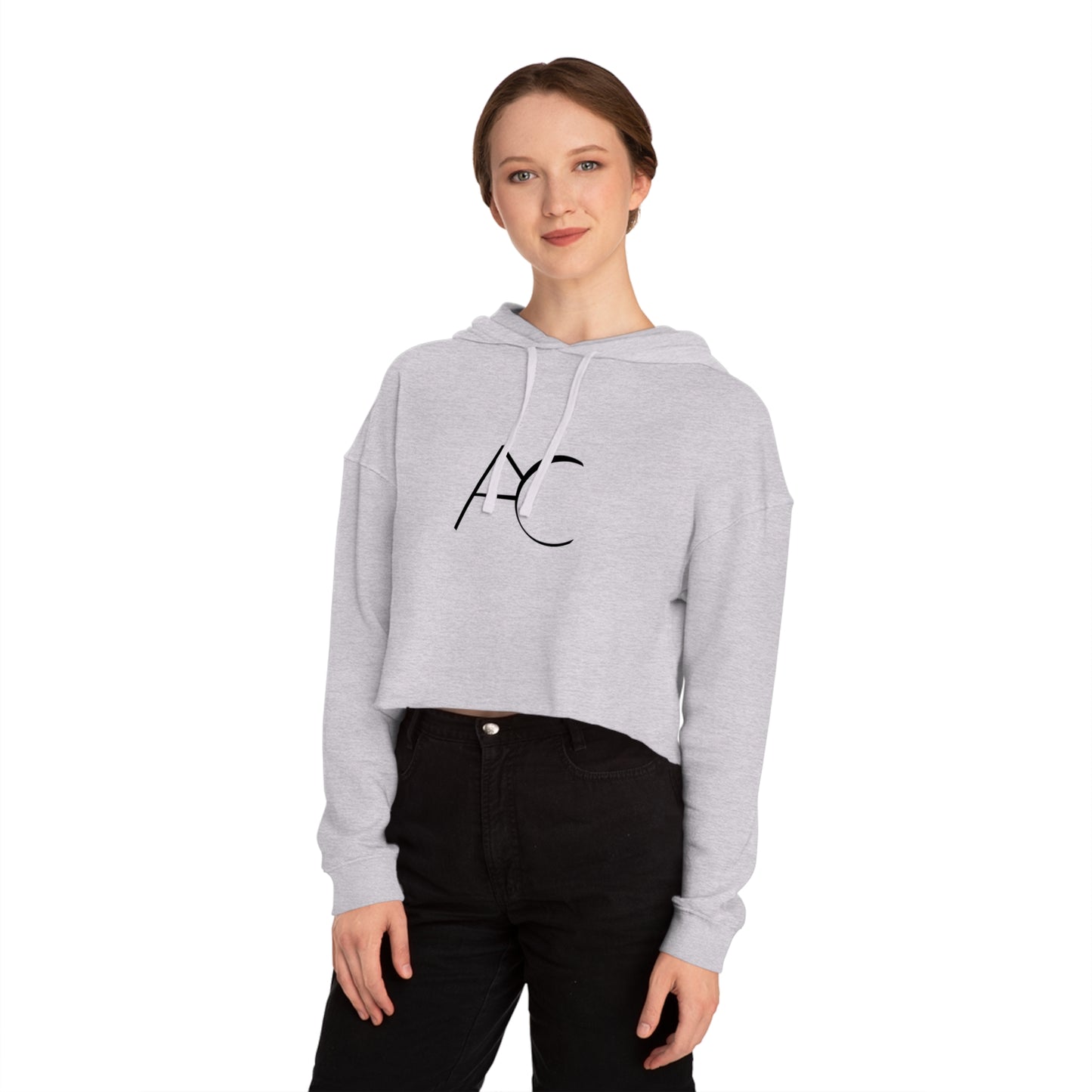 Chic Women's Cropped Hooded Sweatshirt with Monogram Design