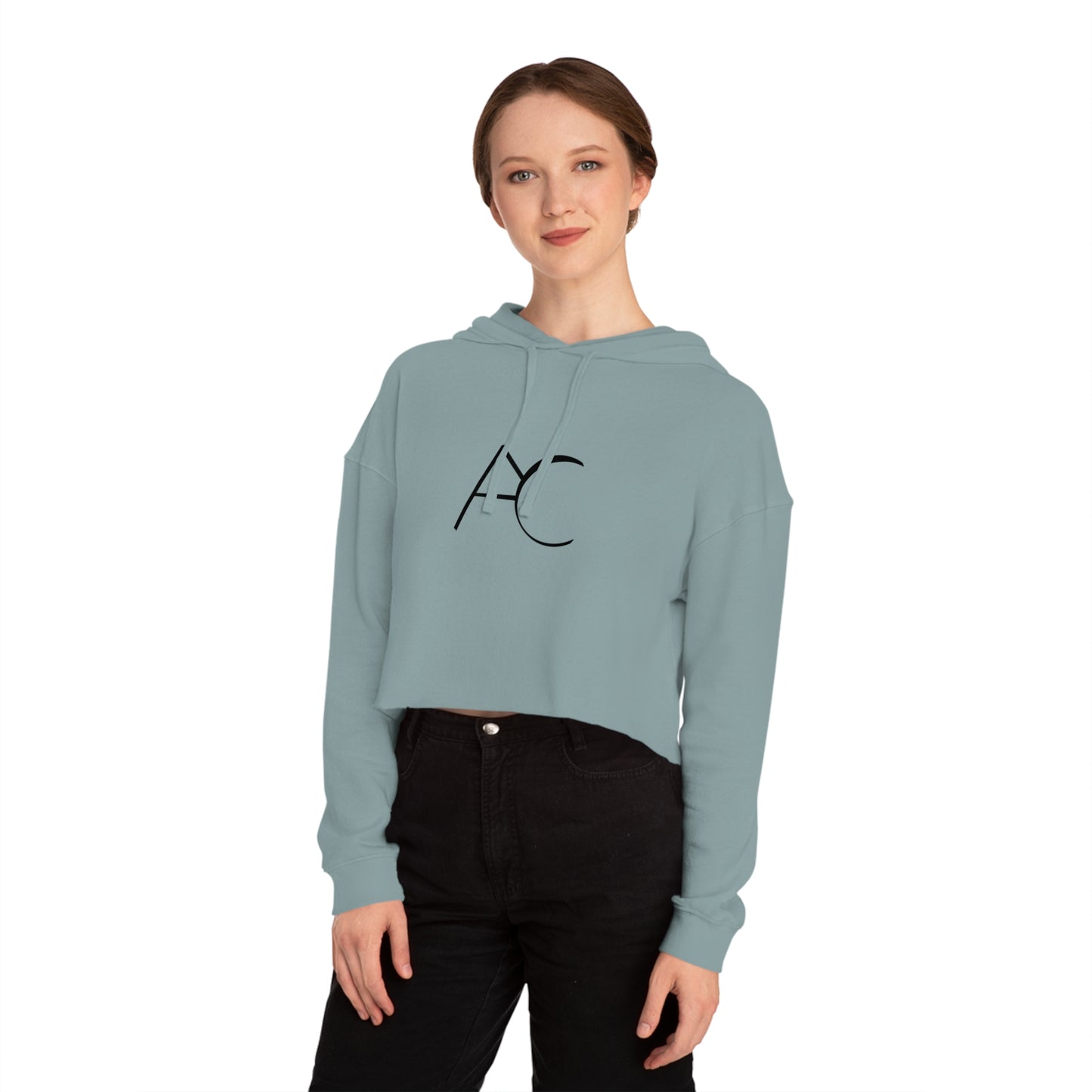 Chic Women's Cropped Hooded Sweatshirt with Monogram Design