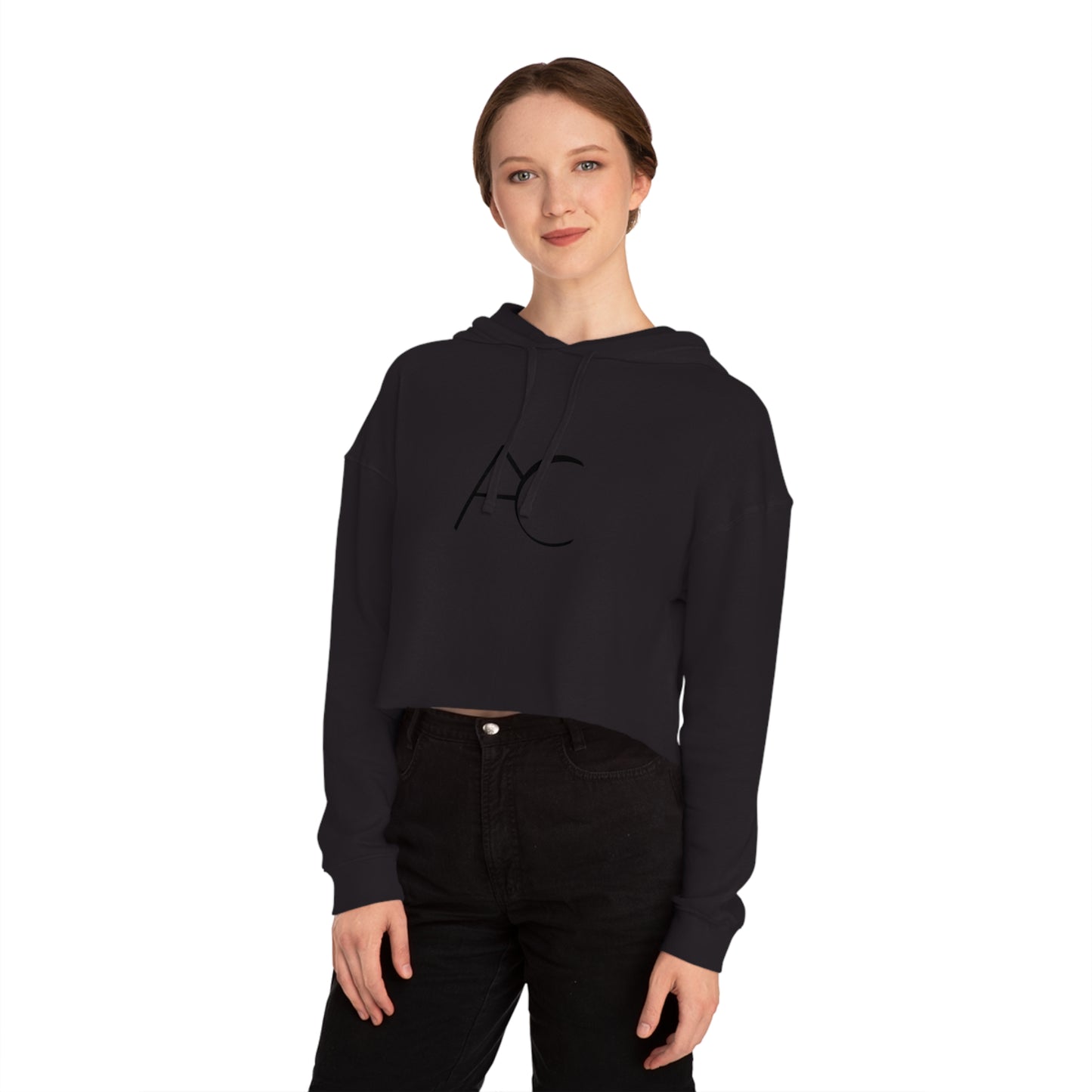 Chic Women's Cropped Hooded Sweatshirt with Monogram Design