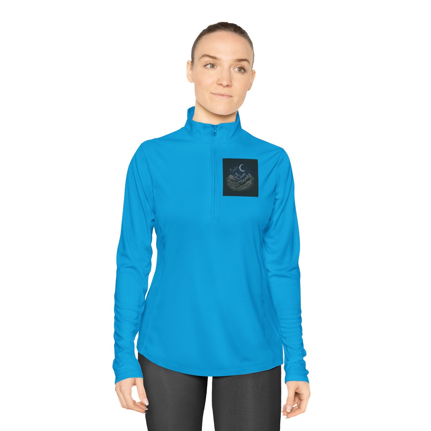 Ladies Quarter-Zip Pullover - Agams Collection with Moon and Waves Design