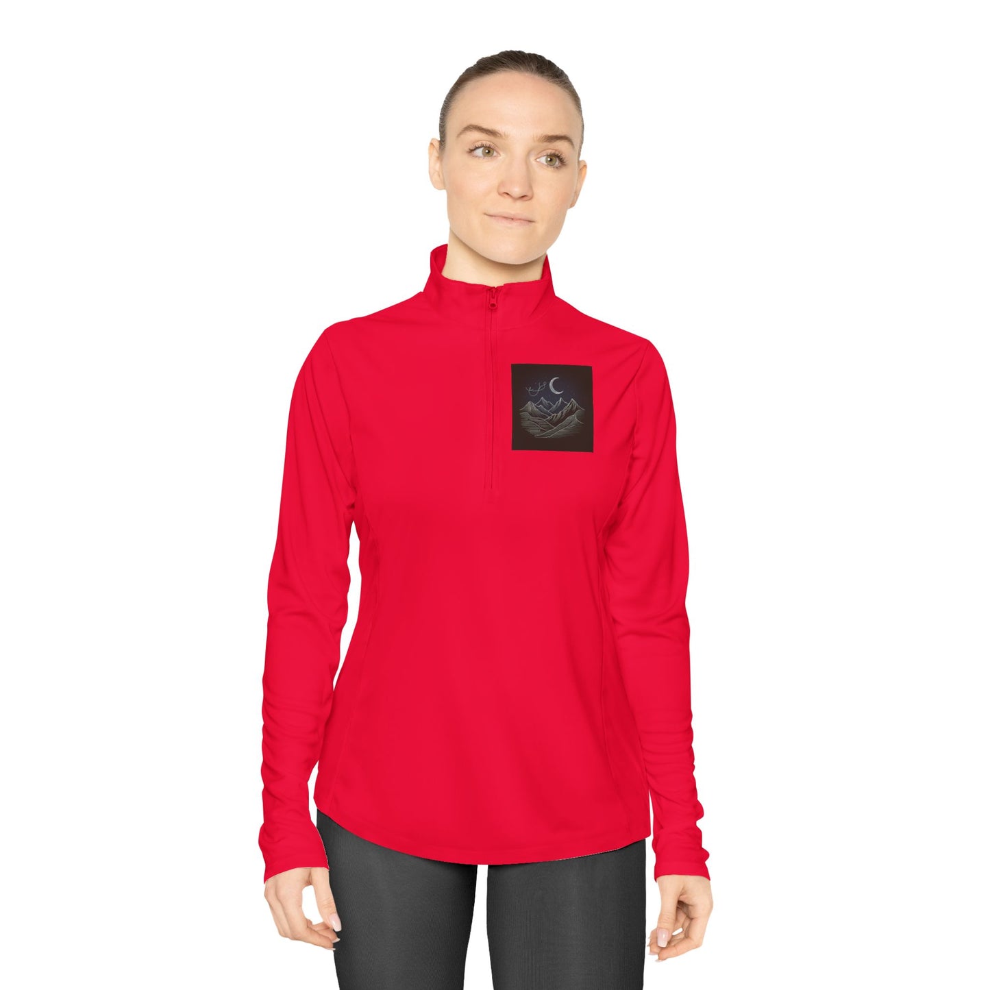 Ladies Quarter-Zip Pullover - Agams Collection with Moon and Waves Design