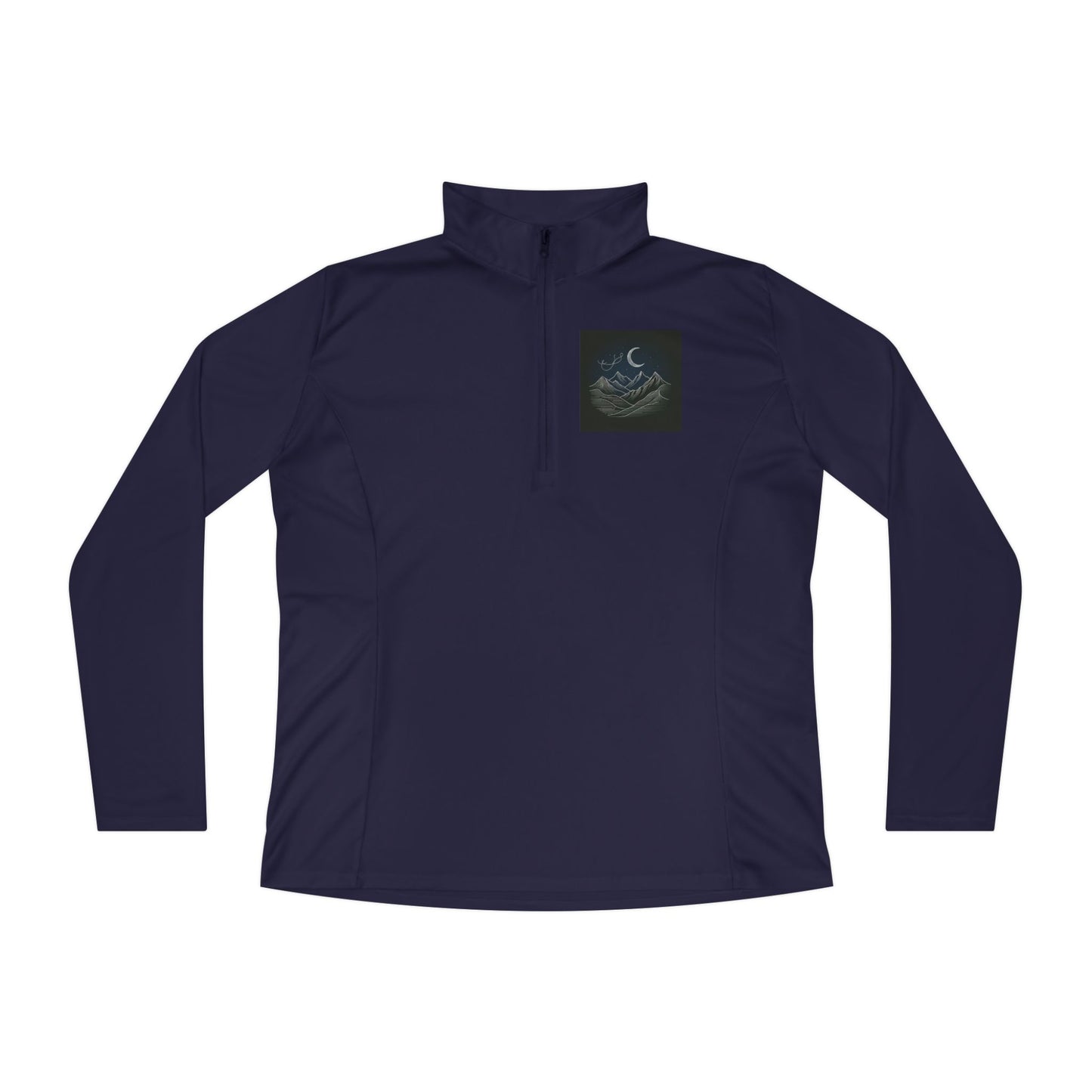 Ladies Quarter-Zip Pullover - Agams Collection with Moon and Waves Design