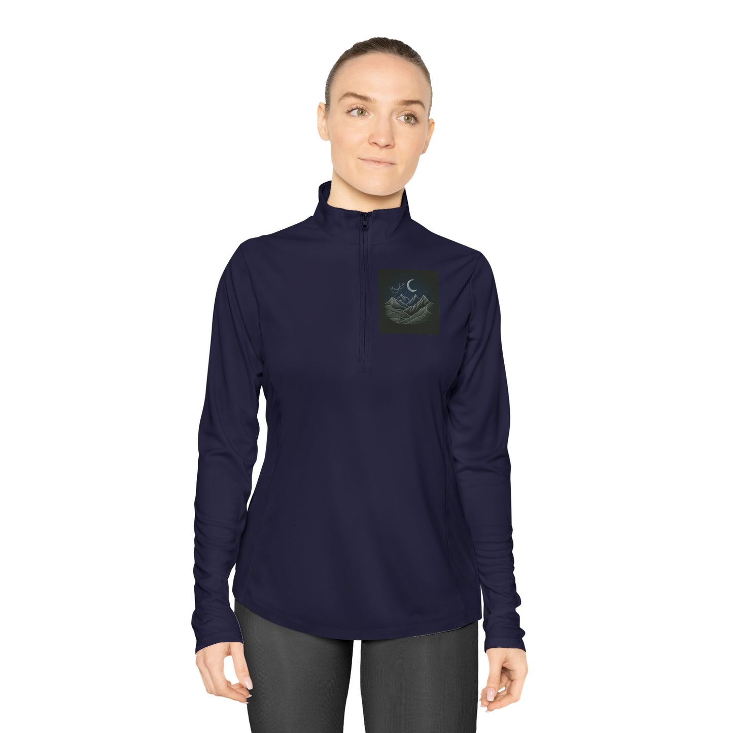 Ladies Quarter-Zip Pullover - Agams Collection with Moon and Waves Design