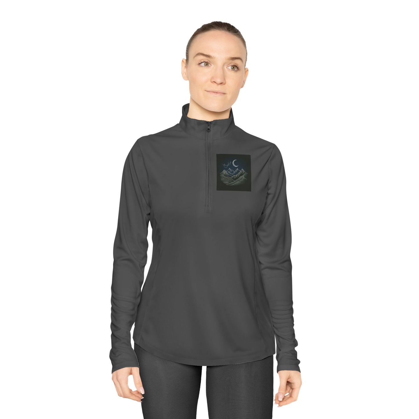 Ladies Quarter-Zip Pullover - Agams Collection with Moon and Waves Design