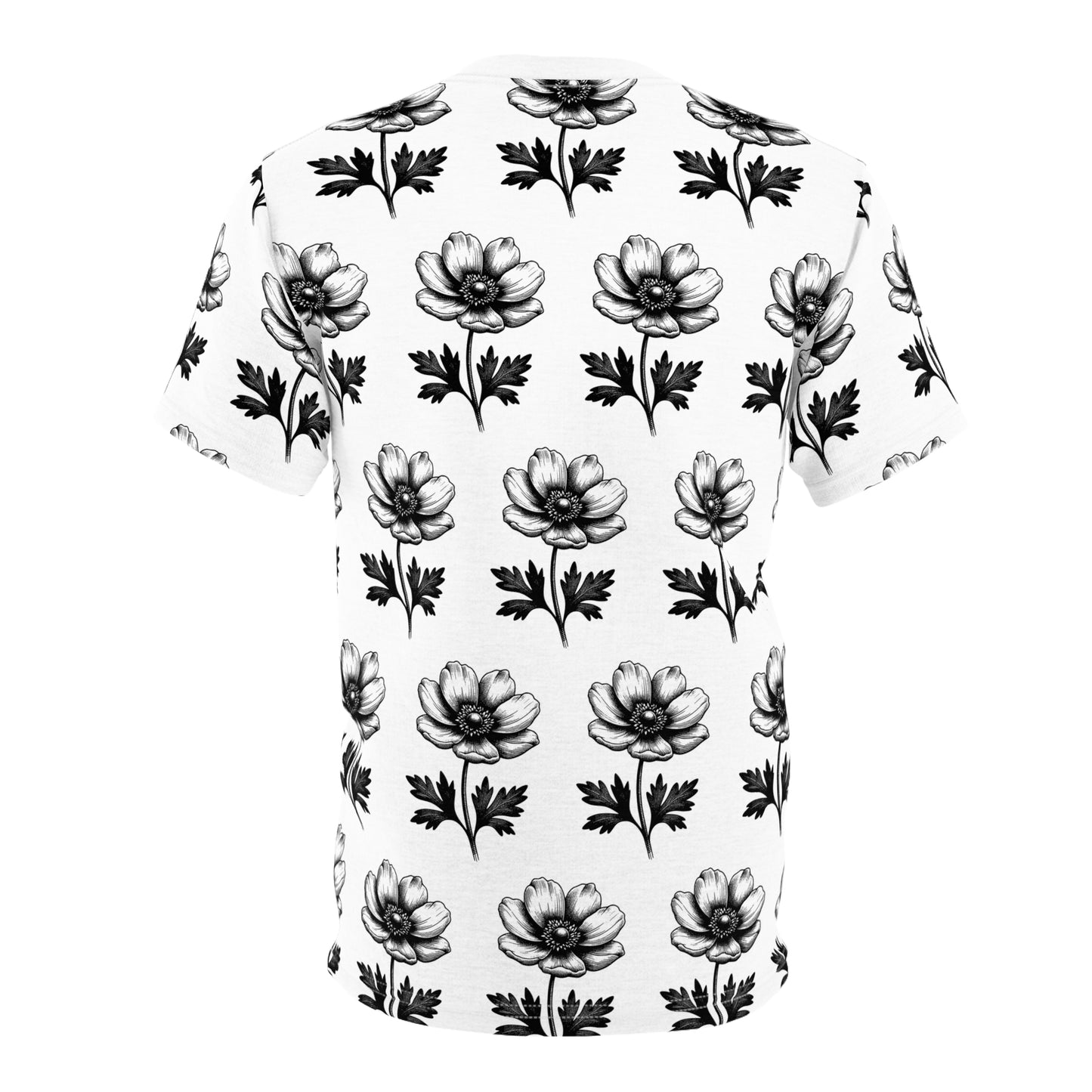 Floral Print Unisex Cut & Sew Tee - Stylish Black & White Summer Shirt