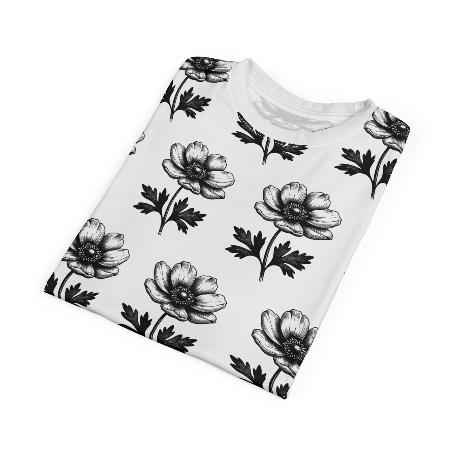 Floral Print Unisex Cut & Sew Tee - Stylish Black & White Summer Shirt