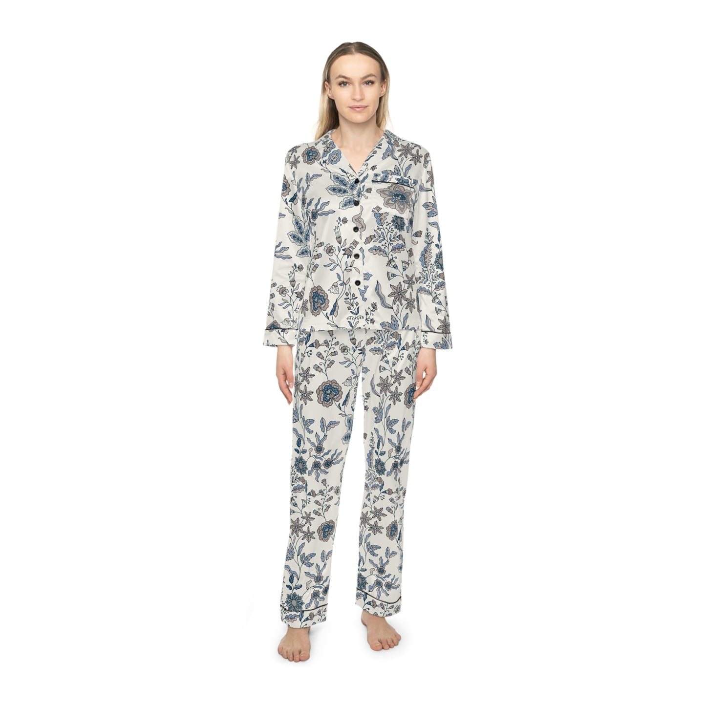 Elegant Floral Women's Satin Pajamas Set | Luxurious Sleepwear for Relaxation