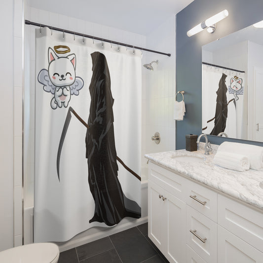 Whimsical Death Cat Shower Curtain - Cute Grim Reaper Design