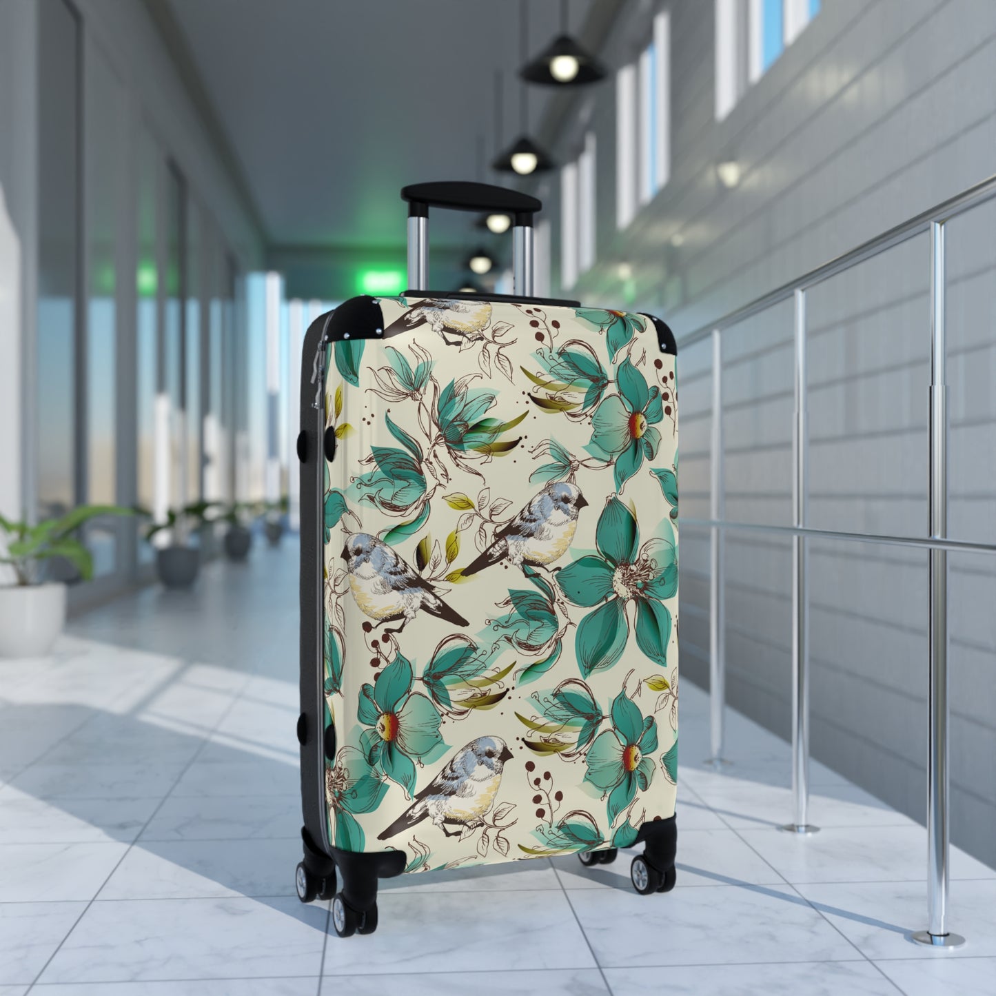 Floral Print Rolling Suitcase - Stylish Travel Luggage for Aviary Lovers