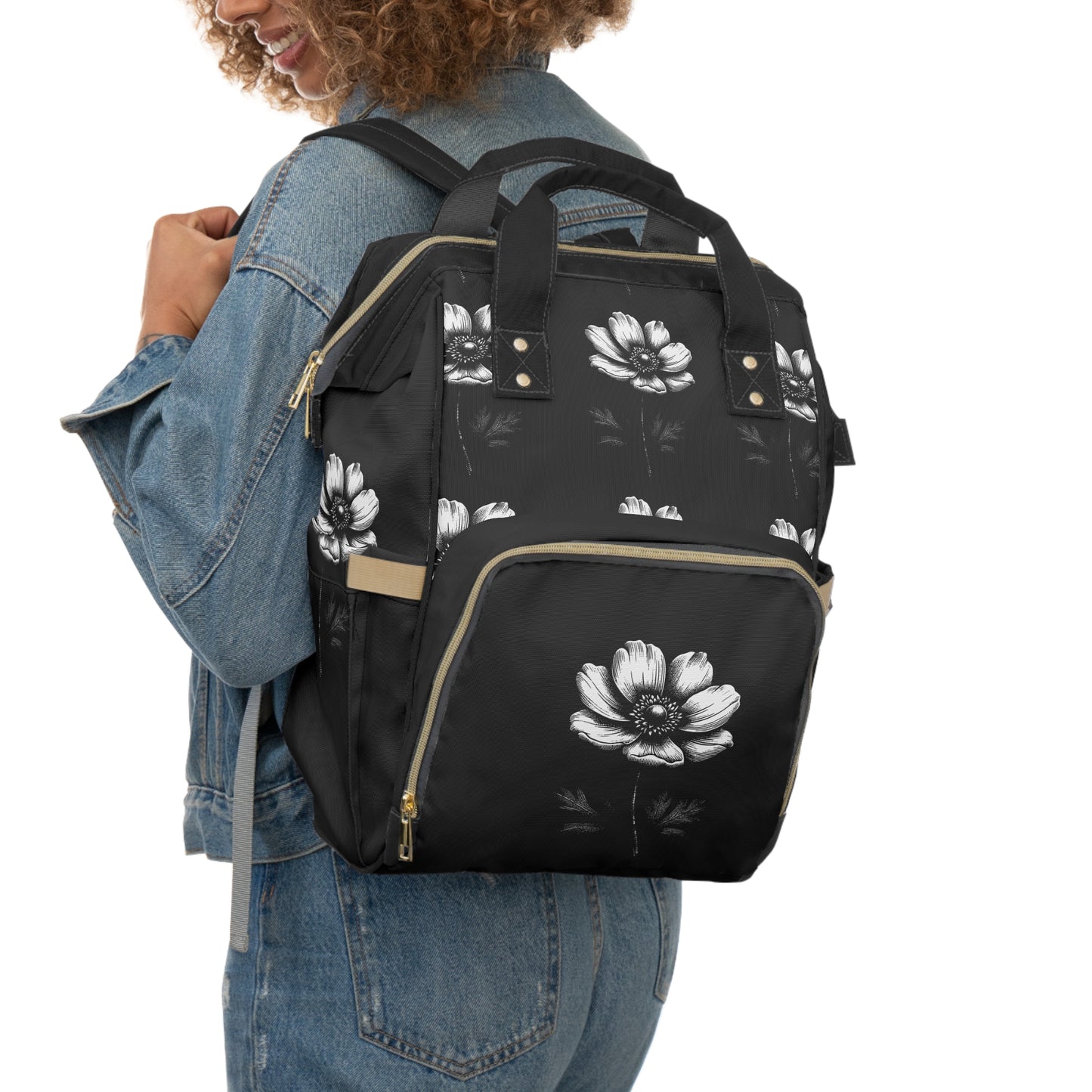 Stylish Multifunctional Floral Diaper Backpack for Moms