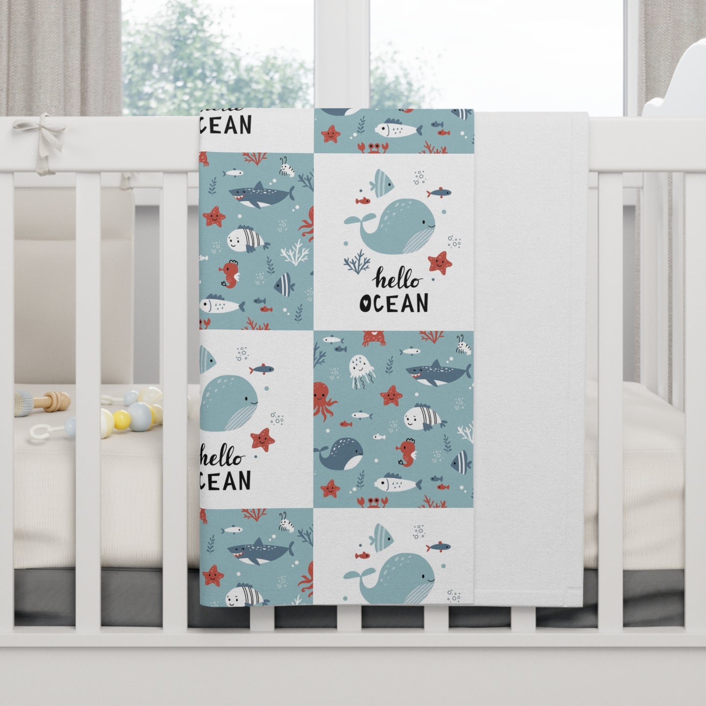 Hello Ocean Soft Fleece Baby Blanket - Cozy Nursery Essential