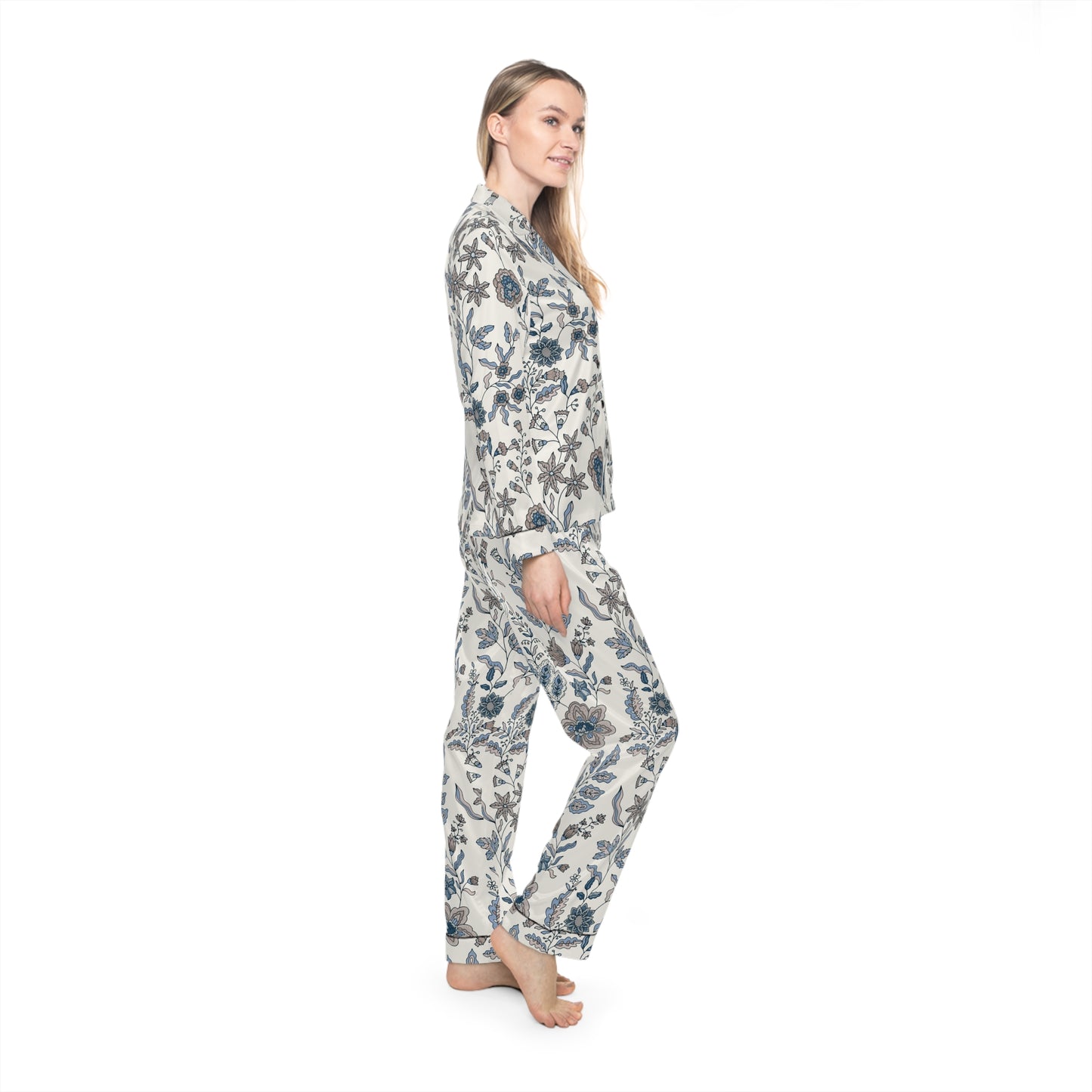 Elegant Floral Women's Satin Pajamas Set | Luxurious Sleepwear for Relaxation