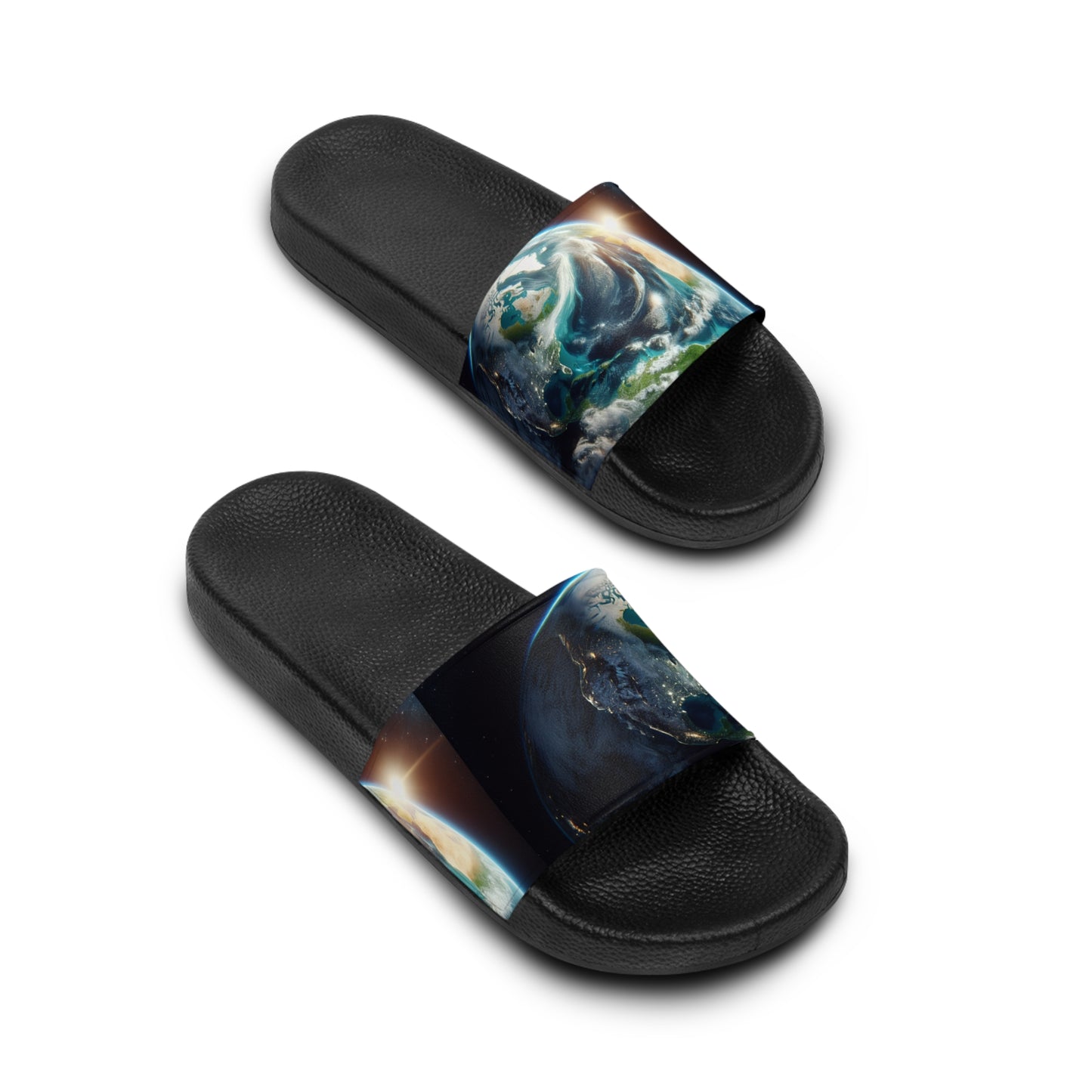 Men's Earth-Inspired Slide Sandals - Comfortable Black sandals with Planet Design - Perfect for Summer and Outdoor Adventures