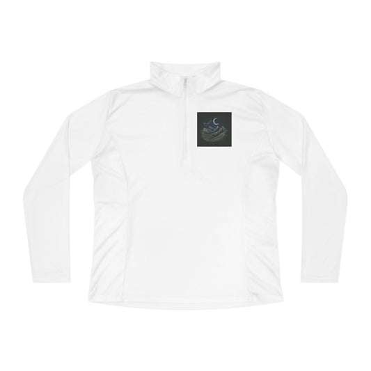 Ladies Quarter-Zip Pullover - Agams Collection with Moon and Waves Design