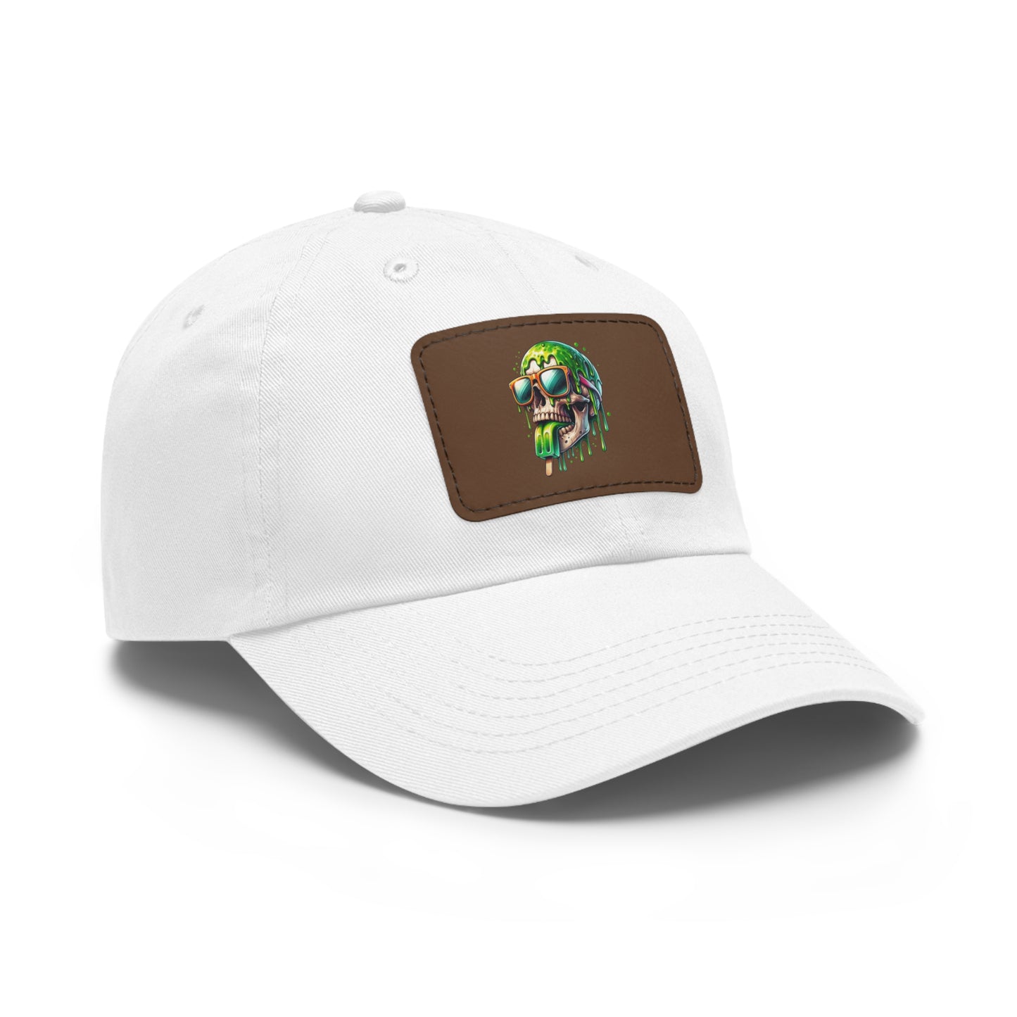 Skull Graphic Dad Hat with Leather Patch - Casual and Trendy Cap for Everyday Wear