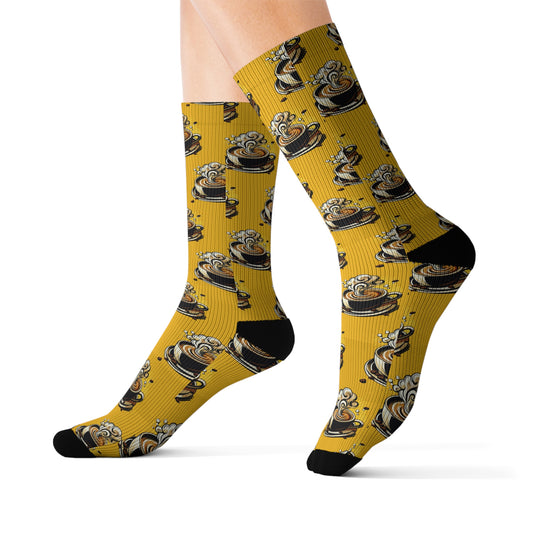 Funny Coffee Lover Socks - Sublimation Crew Socks for Coffee Enthusiasts