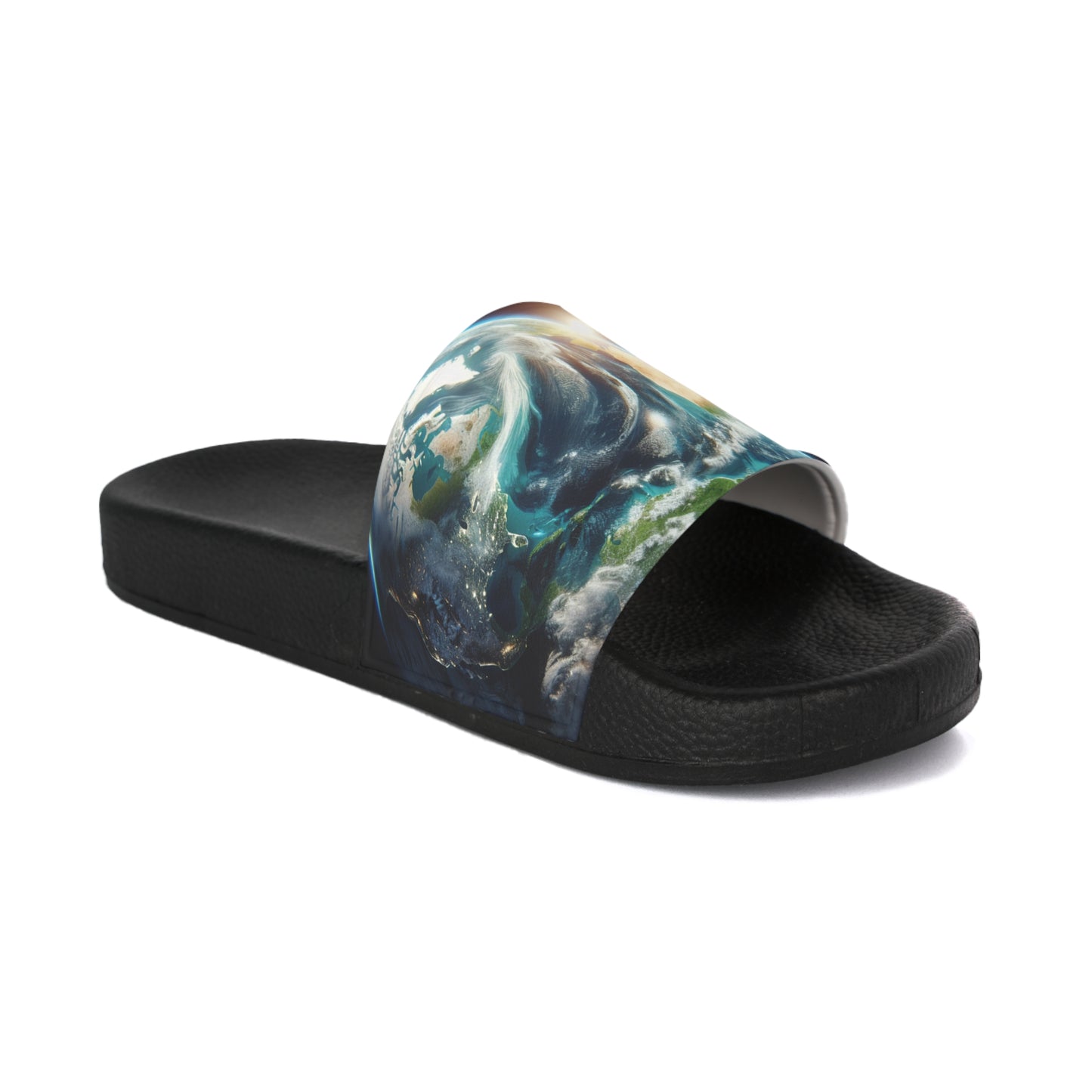 Men's Earth-Inspired Slide Sandals - Comfortable Black sandals with Planet Design - Perfect for Summer and Outdoor Adventures