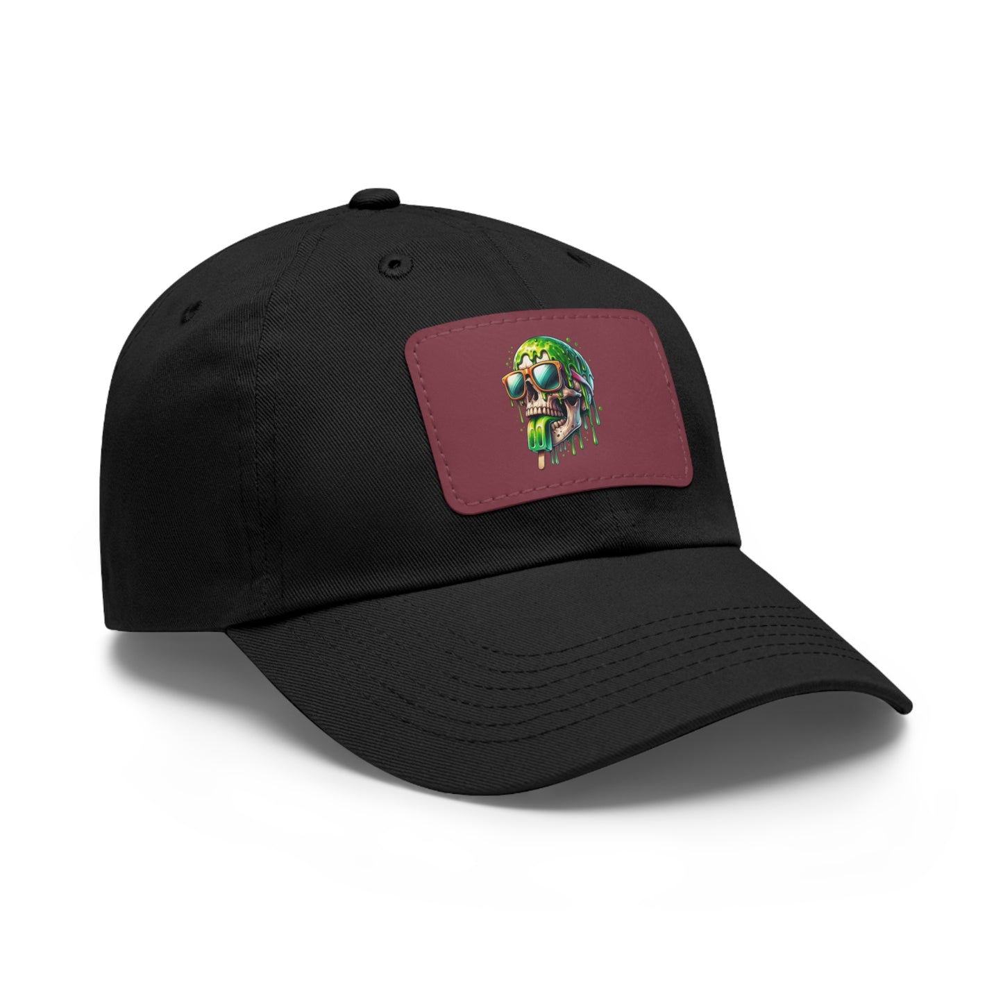 Skull Graphic Dad Hat with Leather Patch - Casual and Trendy Cap for Everyday Wear