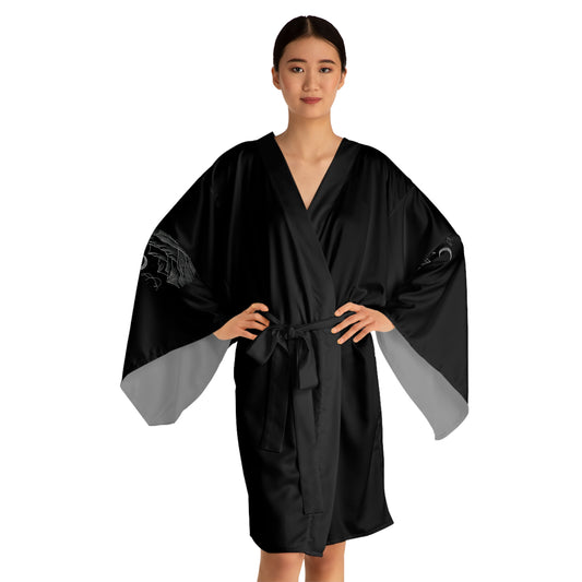 Elegant Black Long Sleeve Kimono Robe - Lunar Design, Luxurious Comfort for Relaxation