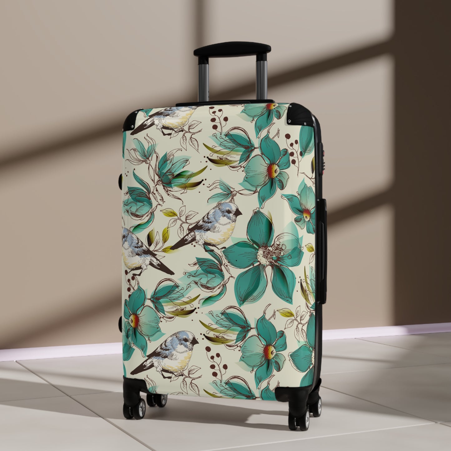 Floral Print Rolling Suitcase - Stylish Travel Luggage for Aviary Lovers