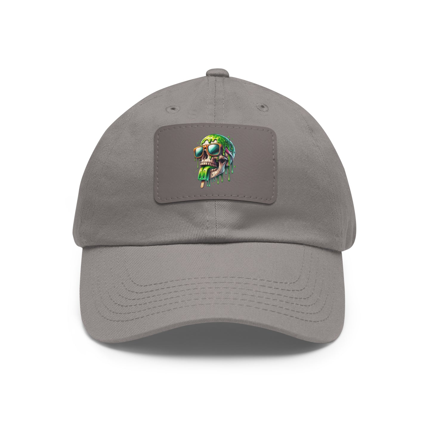 Skull Graphic Dad Hat with Leather Patch - Casual and Trendy Cap for Everyday Wear