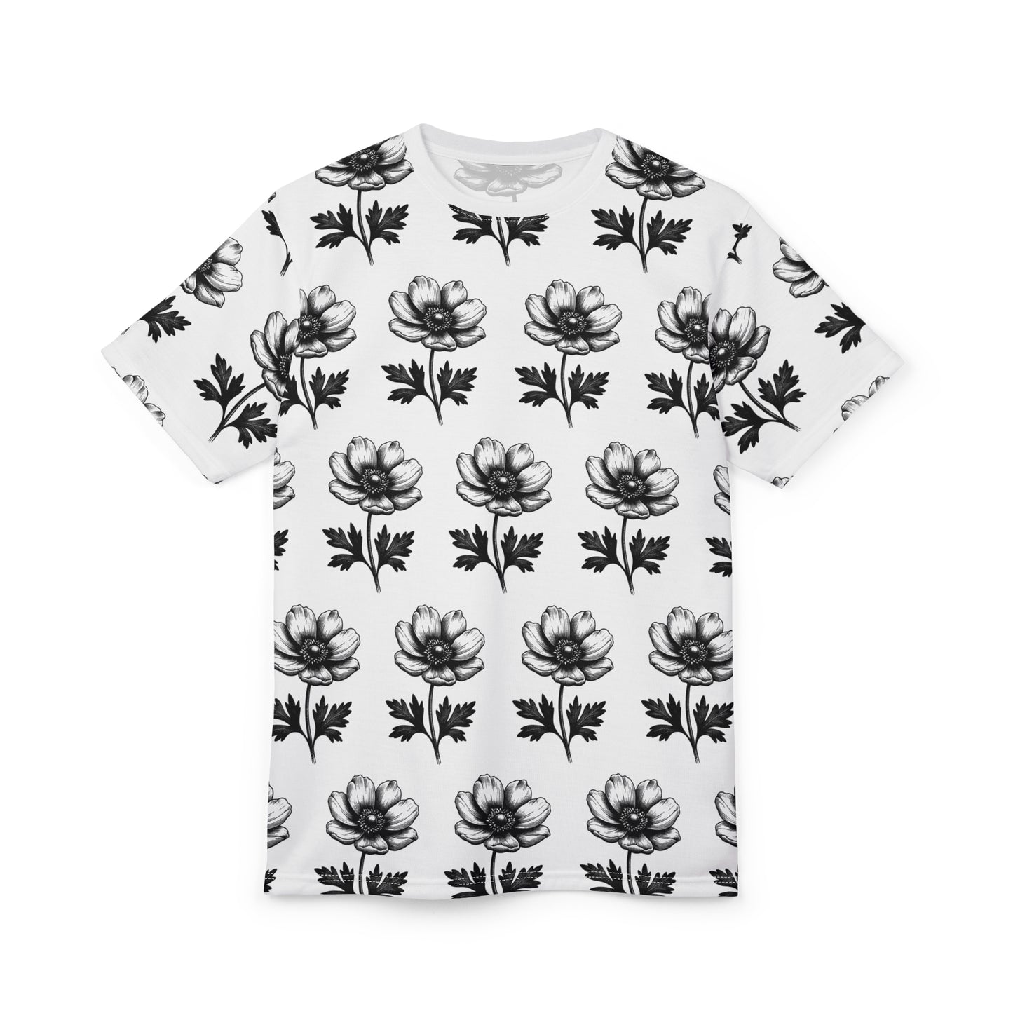 Floral Print Unisex Cut & Sew Tee - Stylish Black & White Summer Shirt