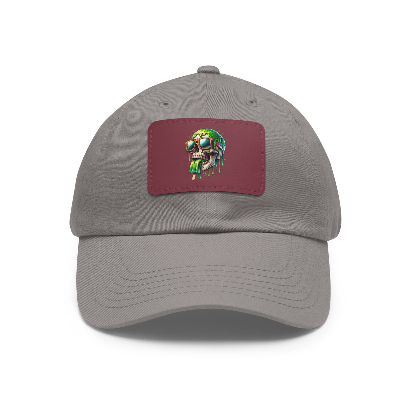 Skull Graphic Dad Hat with Leather Patch - Casual and Trendy Cap for Everyday Wear