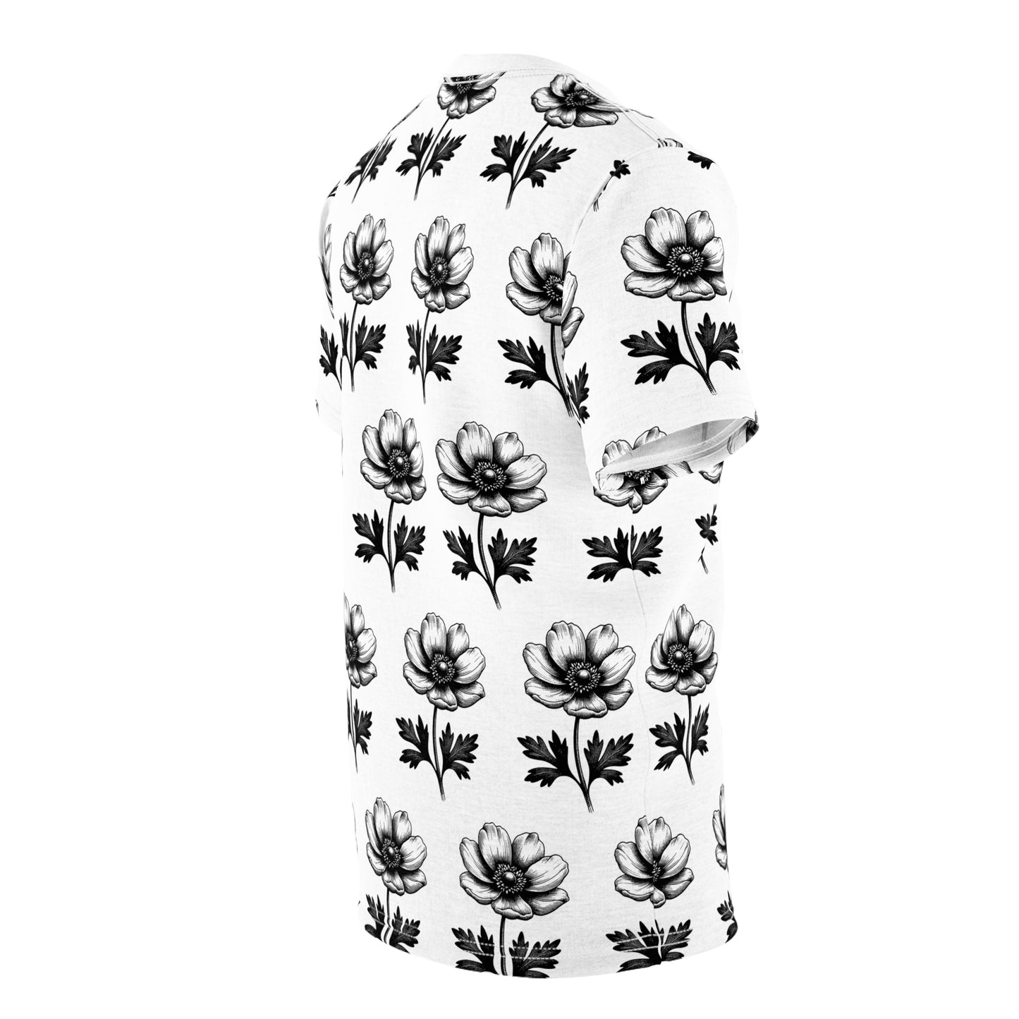 Floral Print Unisex Cut & Sew Tee - Stylish Black & White Summer Shirt