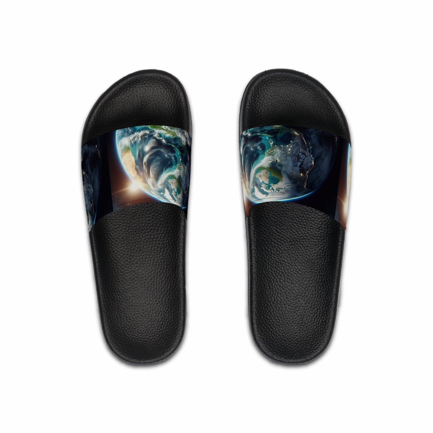 Men's Earth-Inspired Slide Sandals - Comfortable Black sandals with Planet Design - Perfect for Summer and Outdoor Adventures