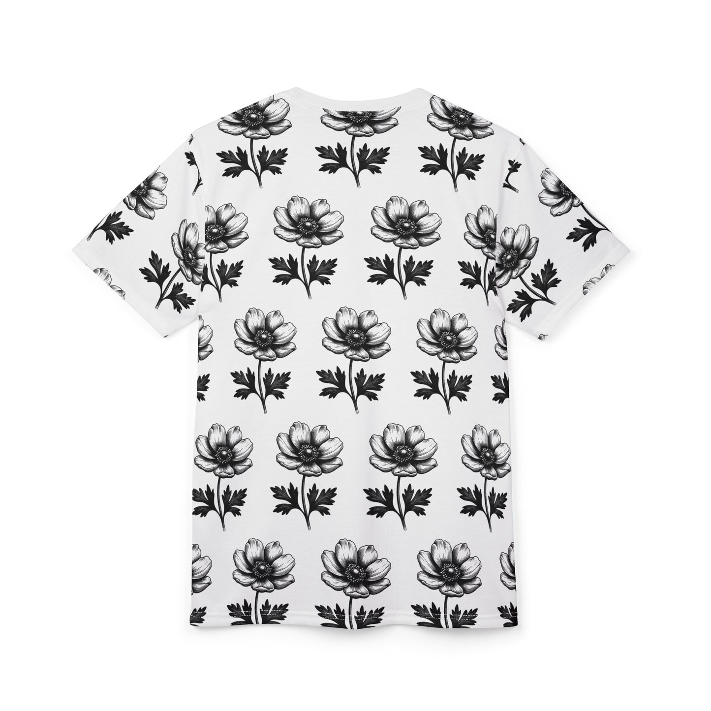 Floral Print Unisex Cut & Sew Tee - Stylish Black & White Summer Shirt