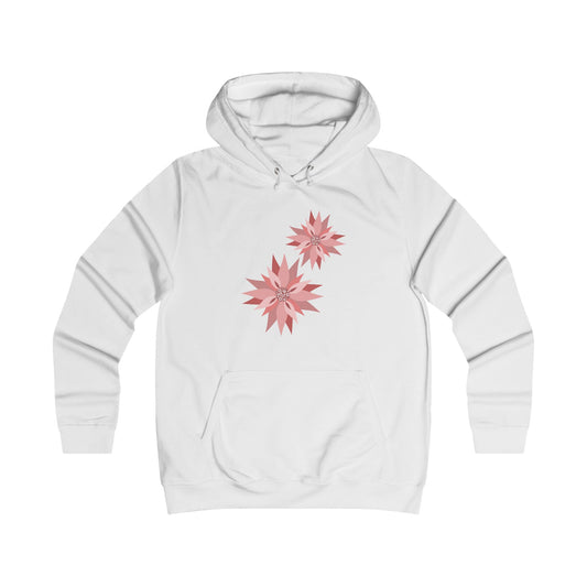 Girlie Floral College Hoodie - Trendy White Sweatshirt for Young Women