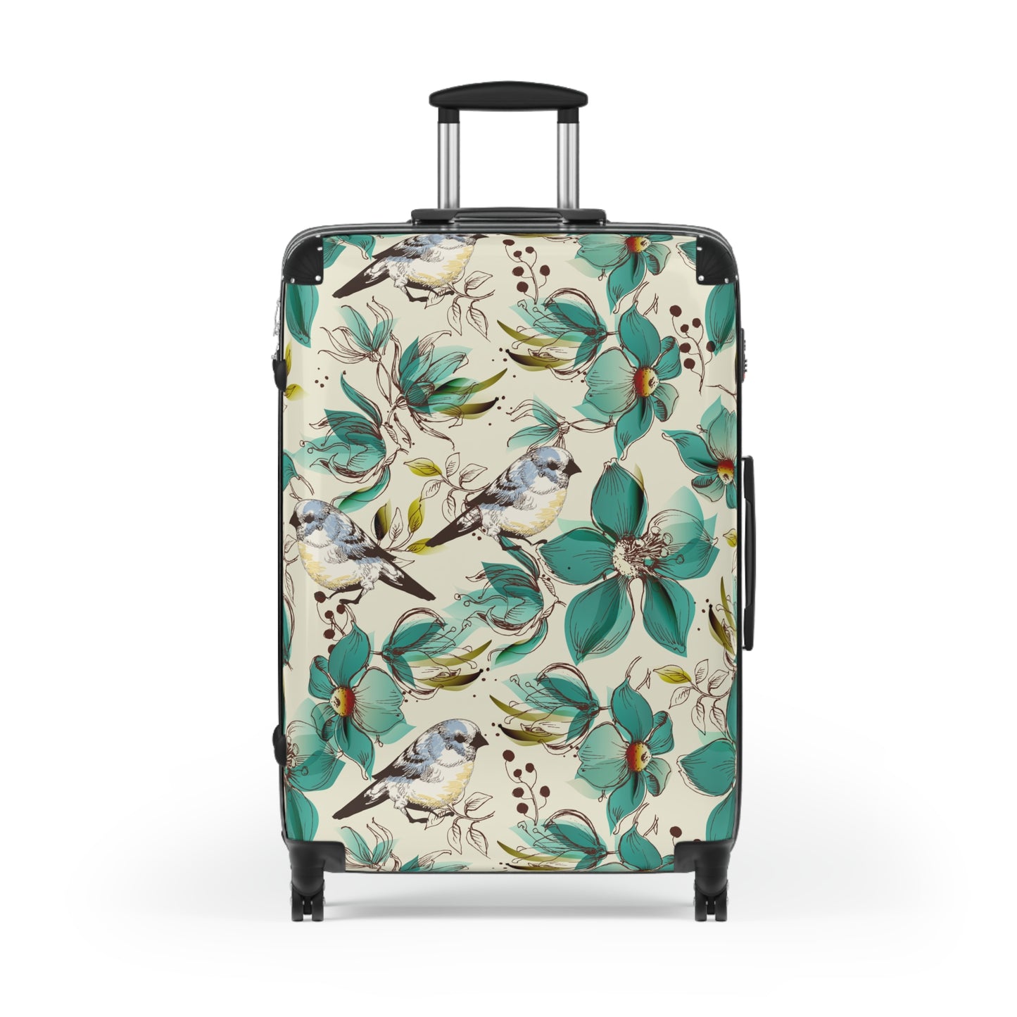 Floral Print Rolling Suitcase - Stylish Travel Luggage for Aviary Lovers