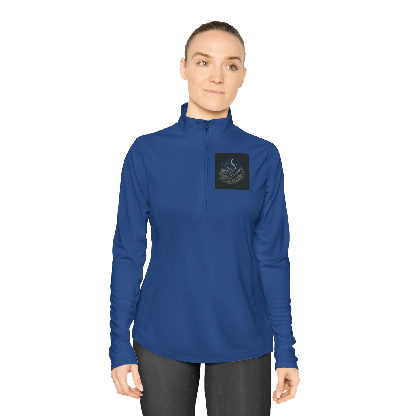 Ladies Quarter-Zip Pullover - Agams Collection with Moon and Waves Design