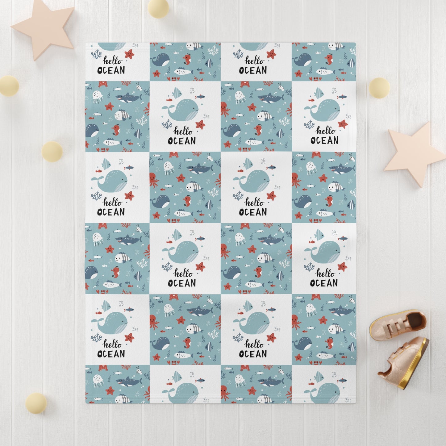 Hello Ocean Soft Fleece Baby Blanket - Cozy Nursery Essential