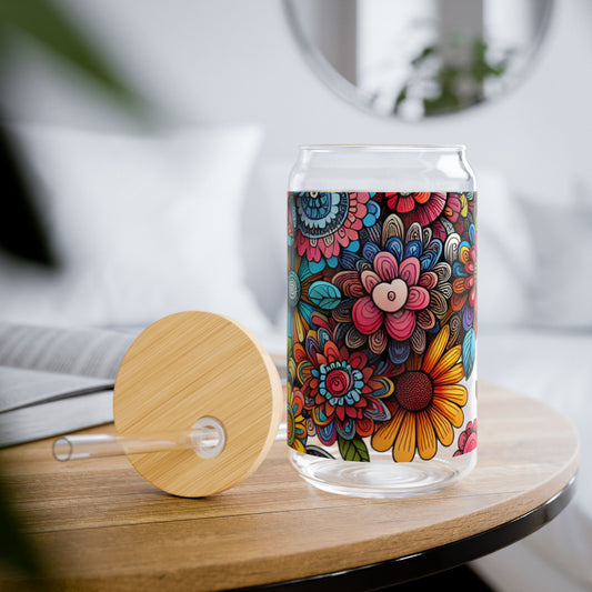 Sipper Glass, 16oz, Flower Design