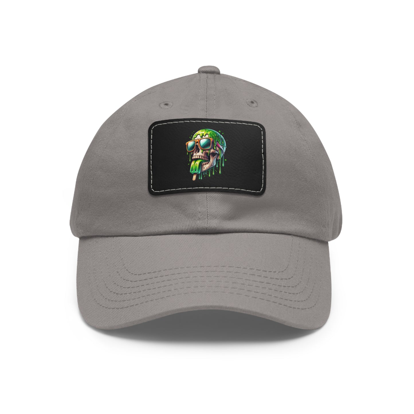 Skull Graphic Dad Hat with Leather Patch - Casual and Trendy Cap for Everyday Wear