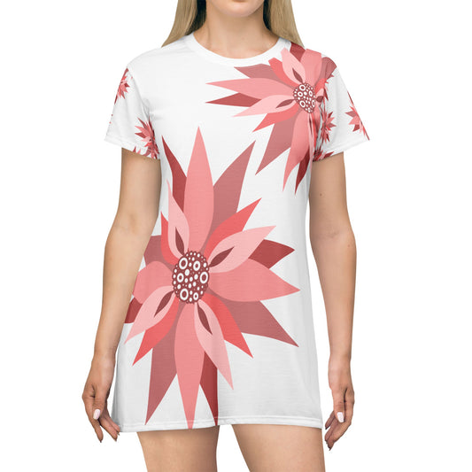 Floral Print T-Shirt Dress - Comfortable Summer Dress for Casual Outings