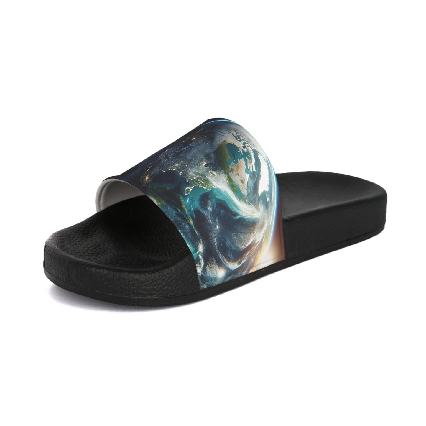 Men's Earth-Inspired Slide Sandals - Comfortable Black sandals with Planet Design - Perfect for Summer and Outdoor Adventures