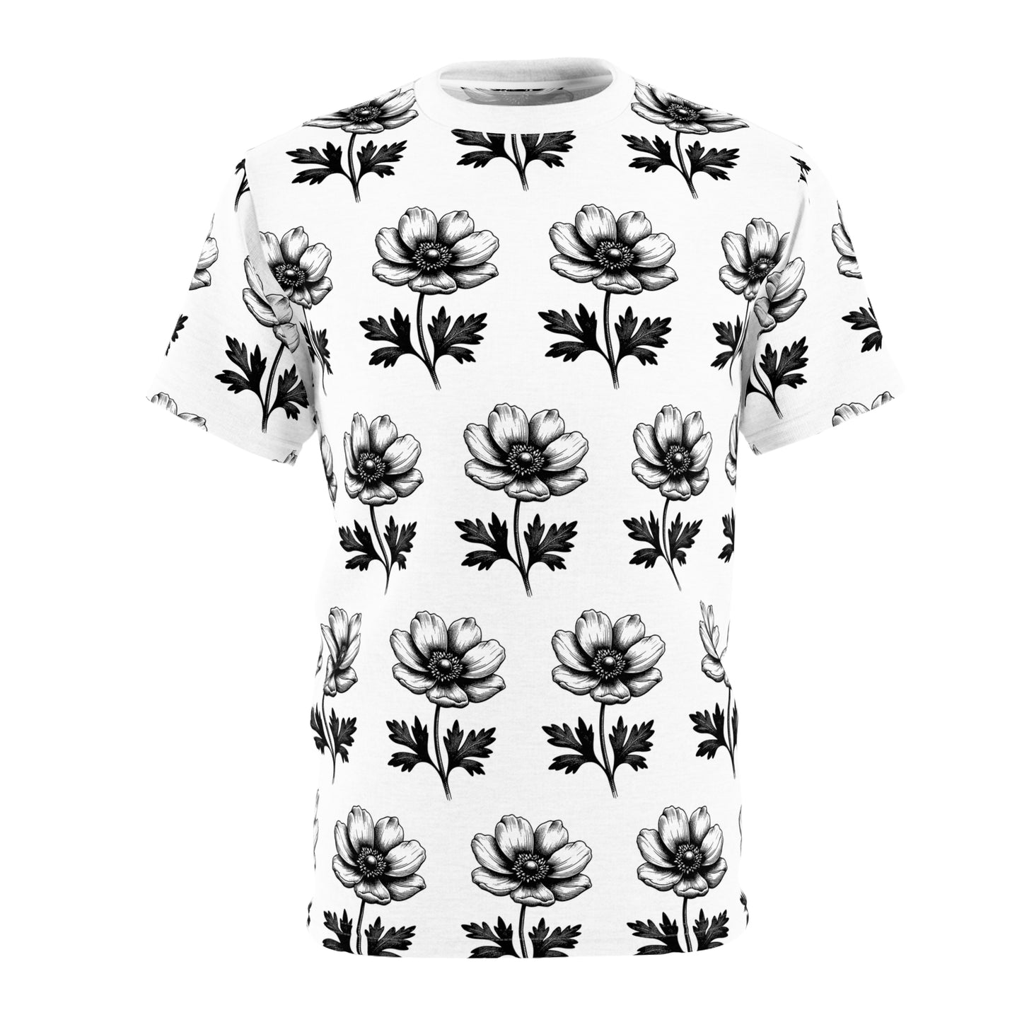 Floral Print Unisex Cut & Sew Tee - Stylish Black & White Summer Shirt