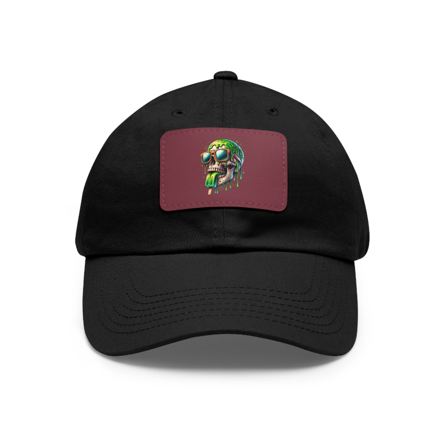 Skull Graphic Dad Hat with Leather Patch - Casual and Trendy Cap for Everyday Wear